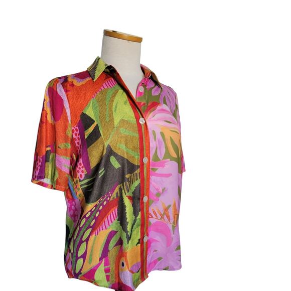 Rachel Zoe Tropical Birds & Leaves Print Satin Beach Vacation Top Size XS - Picture 7 of 16